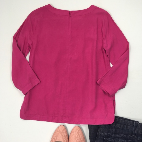 J. Crew | Pink 100% Silk 3/4 Sleeve Blouse - Picture 4 of 6